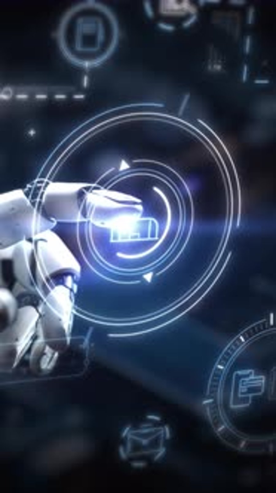 AI Robotic Hand Interacting with Futuristic Data Interface, Backgrounds ...