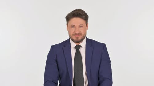 Handsome Man in Suit Smiling Portrait on White