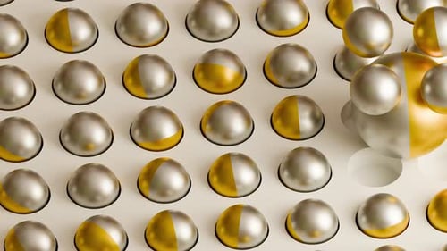 Abstract Grid Animation with Morphing Gold Silver Spheres
