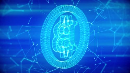 Concept d'hologramme Bitcoin filaire en plexus 3D
