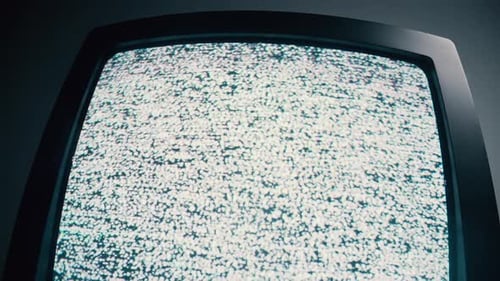 Television Displaying White Static Noise Close Up