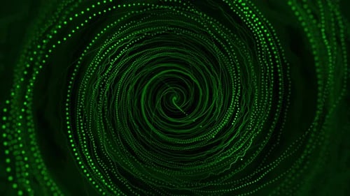 Green tunnel. Hi-tech Forward movement into darkness. Looped. Wormhole. Flight in sci-fi space. Gree