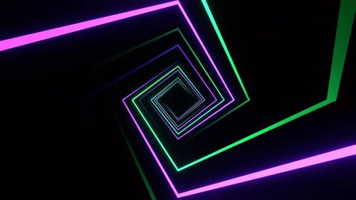 Purple And Turquoise Square Spiral Neon Light Movement Background Vj Loop In 4K