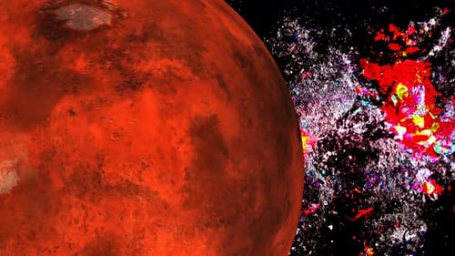 Red color mars planet animated with globe space.446
