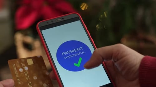 Mobile Payment Success with Christmas Decoration