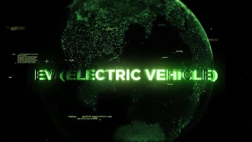 Ev (Electric Vehicle) On Technologic Earth Surrounded By A Network Of Graphics Effects