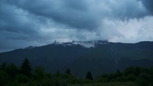 Timelapse of Caucasus Mountains in Svaneti Clouds Move Over Snowcapped Peaks Green Valleys Stunning