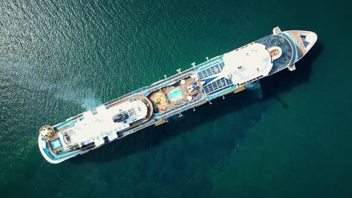 Top View of a Cruise Ship on the High Seas Off the Coast of Vietnam Near the City of Nha Trang The