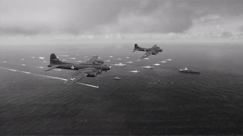 World War 2 wwii Era Military Airplanes Bombing Ocean Air Raid Warfare Black and White Animation