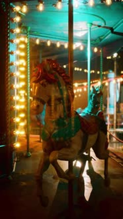 Nighttime Merry Go Round Illuminated With Lights