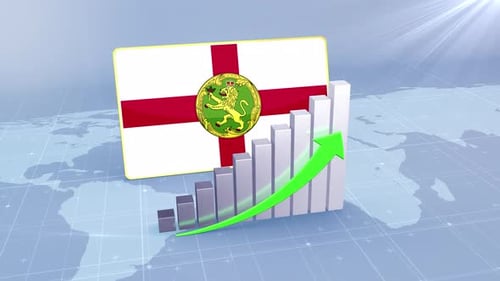Alderney Flag With Increasing Bar Chart Graph And Arrow Green