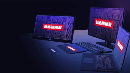 Écran de télévision à effet de pépin de texte de ransomware