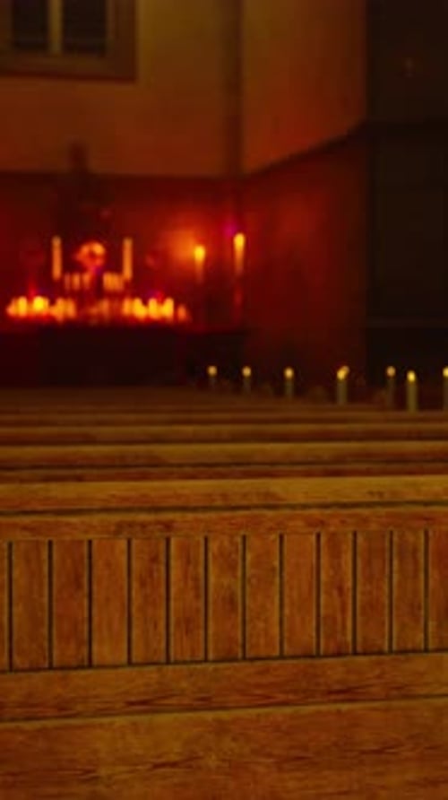 Church Pew With Lit Candles