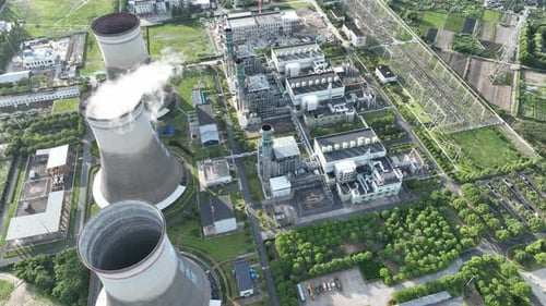 Thermal power station during sunset