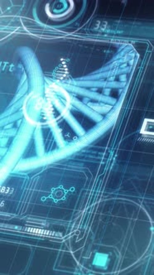 Animated DNA Helix with Futuristic HUD Science Interface