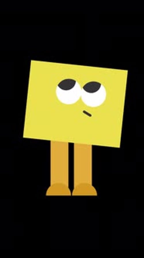 Cube Head Character Looking Around On Alpha Channel Vertical