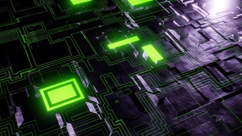 Futuristic Green Glowing Circuit Board Animated Technology Background