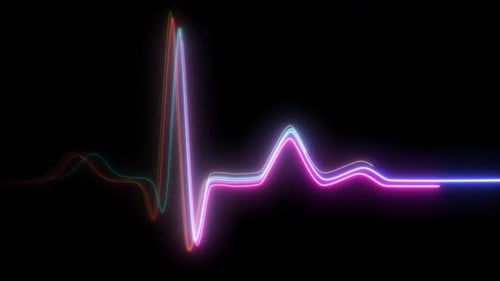 Vibrant neon waveform design element on black background