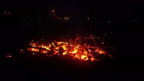 A fire burning wood, at night, forest fire