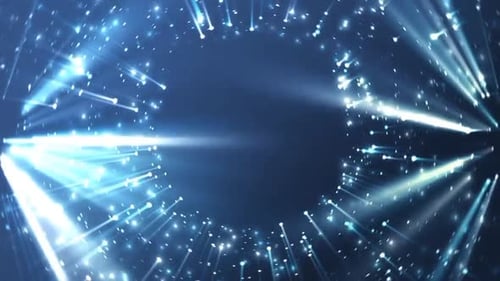 Blue Light Rays and Particles Tunnel Background