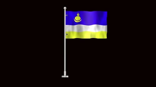 Buryatia Republic Flag Waving Animation on Pole