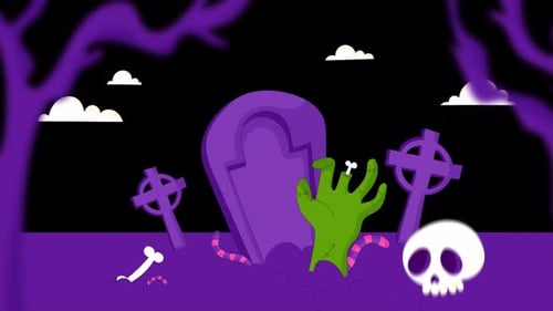 Halloween Cartoon Zombie Hand In The Graveyard On Alpha Channel 4K