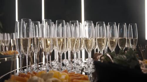 Champagne Flutes and Appetizers at Elegant Event