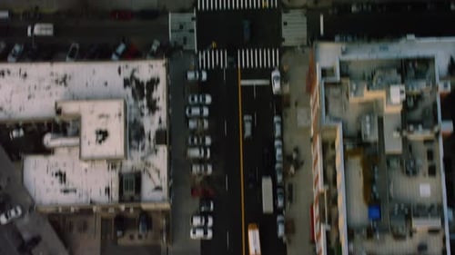 Aerial View Of Buildings And Street, New York, Dim Day Light In Winter. Wide Shot. 4k Shot With A...