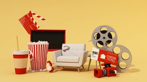 Cinema Night Setup with Popcorn and Film Elements