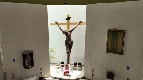 Parish of the Patronage of Saint Joseph in Mexico City, internal drone footage of the crucified Chri