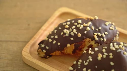 Chocolate Nut Croissants on Wooden Tray