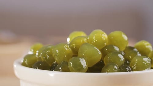 Organic Tapioca Pearls Closeup in a Bowl on a Wooden Table Asian Dessert Dish Chinese Traditional