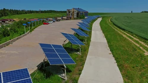 Aerial solar photovoltaic. Solar panels field from above