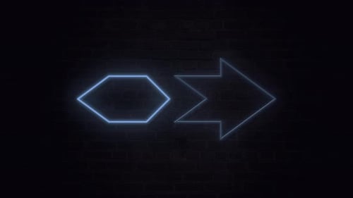 Blue Neon Hexagon and Arrow Glowing Shapes Transition Animation
