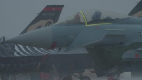 Fighter Jets Parked on the Tarmac in Inclement Weather