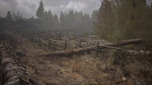 An Old Wood Fence with a Country Field Behind It