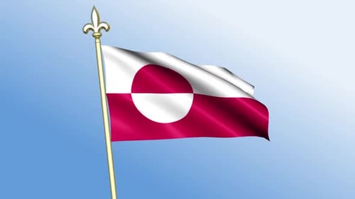 Realistic Waving Greenland National Flag on Golden Pole Animation