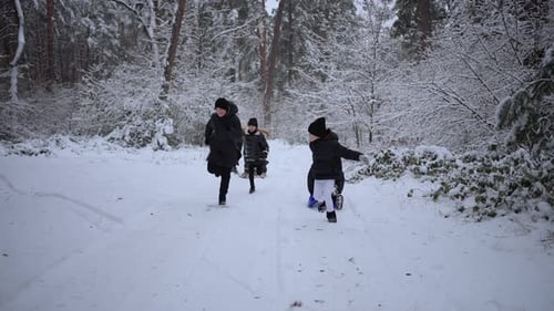 Les enfants s'amusent dans le parc d'hiver en faisant de la luge
