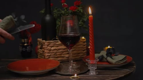 Romantic Dinner Table for Two with Wine and Roses