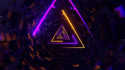 Purple And Orange Neon Sci Fi Triangular Tunnel Background VJ Loop l 4K