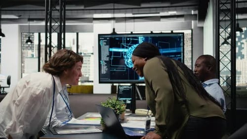 AI Company Female Entrepreneur Shaking Hand with Businessperson