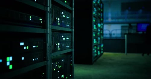 Digital Data Center with Modern Server Racks Animation
