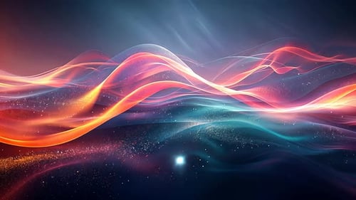 Abstrakte digitale Wellen aus lebendigem Licht und Partikeln. Dynamischer Energiefluss