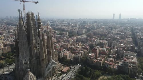 Aerial view of Sagrada Familia Cathedral at Catalunya