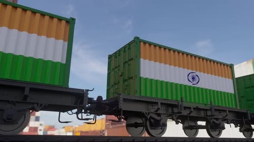 Train and Containers with the Flag of India