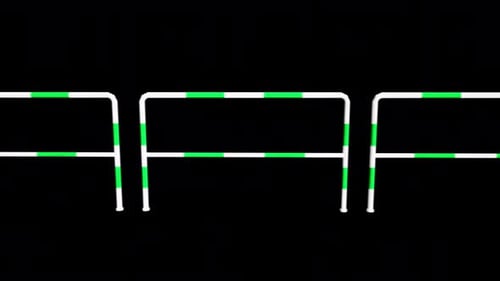 Modern green neon fence panels glowing in dark minimalist abstract background design