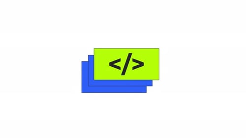 Code symbol on layered blocks 2D cartoon object animation