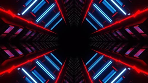 Red And Blue Neon Glow Mirrored Squares Tunnel Background Vj Loop In 4K