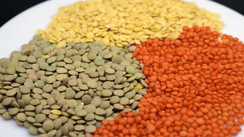 Colorful Variety of Lentils on Rotating Plate