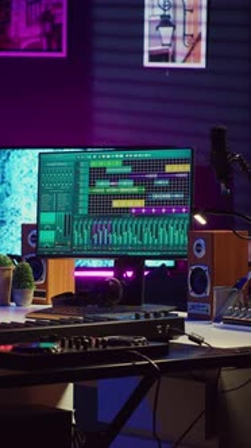 Vertical Video Empty Home Studio Filled with Recording and Mixing Instruments